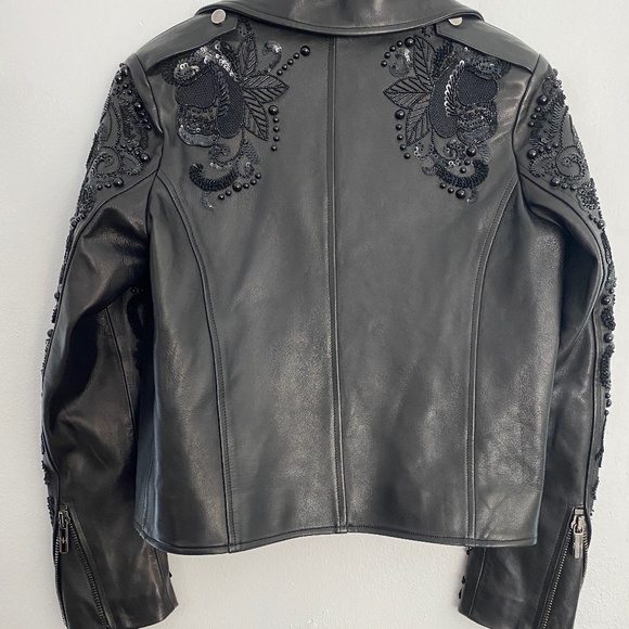 Nour Hammour Sophia Zip-Front Leather Jacket w/ Studded Embroidered Sleeves - Picture 12 of 14
